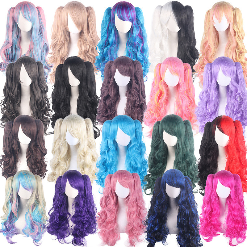 cosplay Anime Wig Lolita Cute Lolita Lolita Double Ponytail Tiger Mouth Clip Long Curly Fake Hair