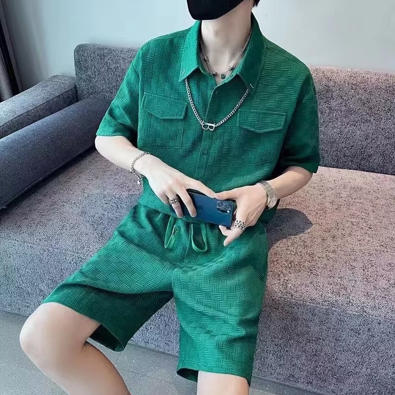 Traje deportivo casual para hombre verano 2023 camisa de manga corta de cinco puntos con pantalones cortos de cinco puntos conjunto de moda ruoshuai