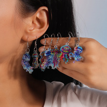 欧美跨境饰品新款时尚设计简约章鱼耳钩耳坠个性彩色水母耳环耳饰