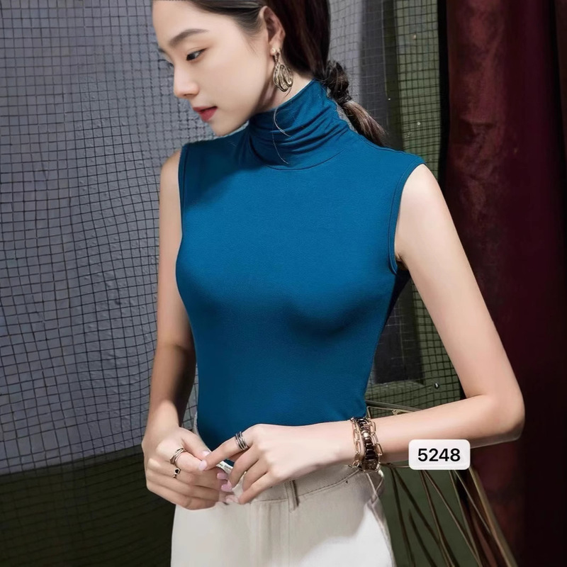 High-Neck Base Layer Women's Slim-Fit Sleeveless Solid Color Basic Turtleneck Tank Top Sleeveless Top