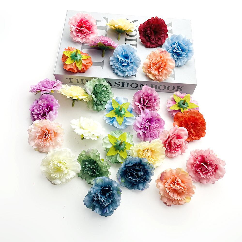 Simulación de flores de claveles con hojas DIY ópera de pestañas de flores tocado de boda hogar acompañante de mano regalos de decoración de flores