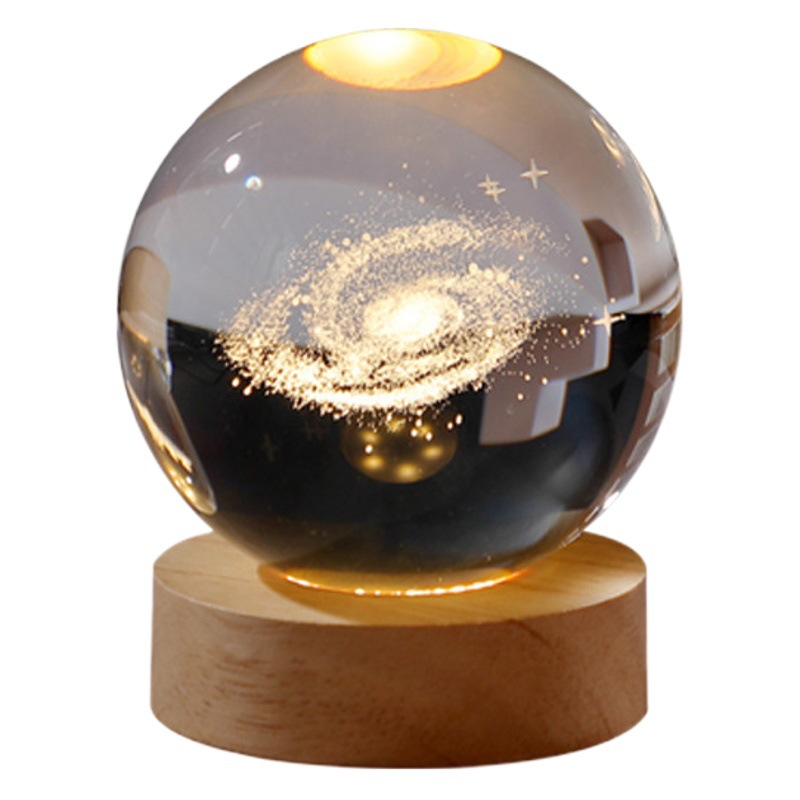 Bola de cristal tallada con luz nocturna, base de madera, regalo decorativo