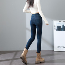 四面弹针织软牛仔裤女紧身裤高腰显瘦提臀弹力翘臀无痕铅笔小脚裤