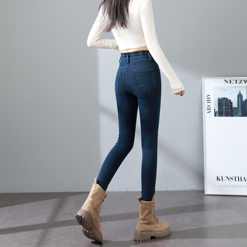 四面弹针织软牛仔裤女紧身裤高腰显瘦提臀弹力翘臀无痕铅笔小脚裤