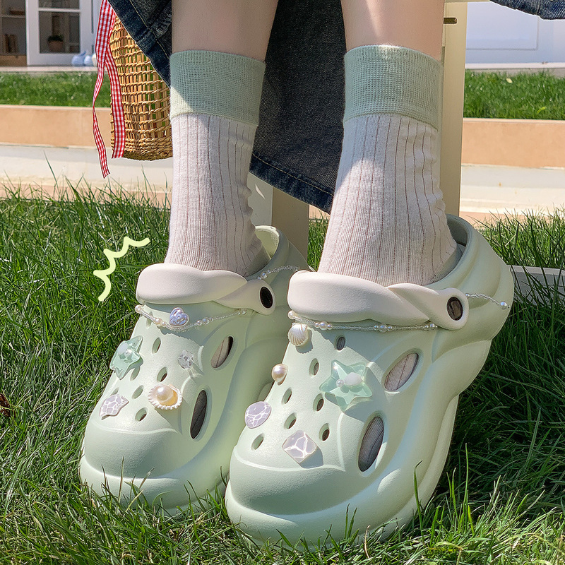 Thick Sole Hole Shoes Women's 2024 New Non-Slip Beach Height Increased EVA Toe Sandals Slippers Women's Summer Outer Wear Thick Sole Hole Shoes Women's 2024 New Non-Slip Beach Height Increased EVA Toe Sandals Slippers Women's Summer Outer Wear