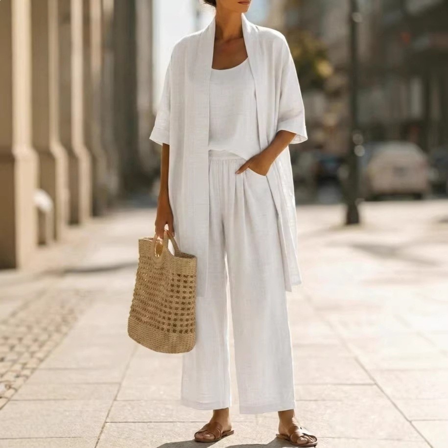 Women's Clothing Women's Solid Color Casual Suit Three Piece Set Loose Straight Style Summer For Formal & Casual For Women_ecoleips.com