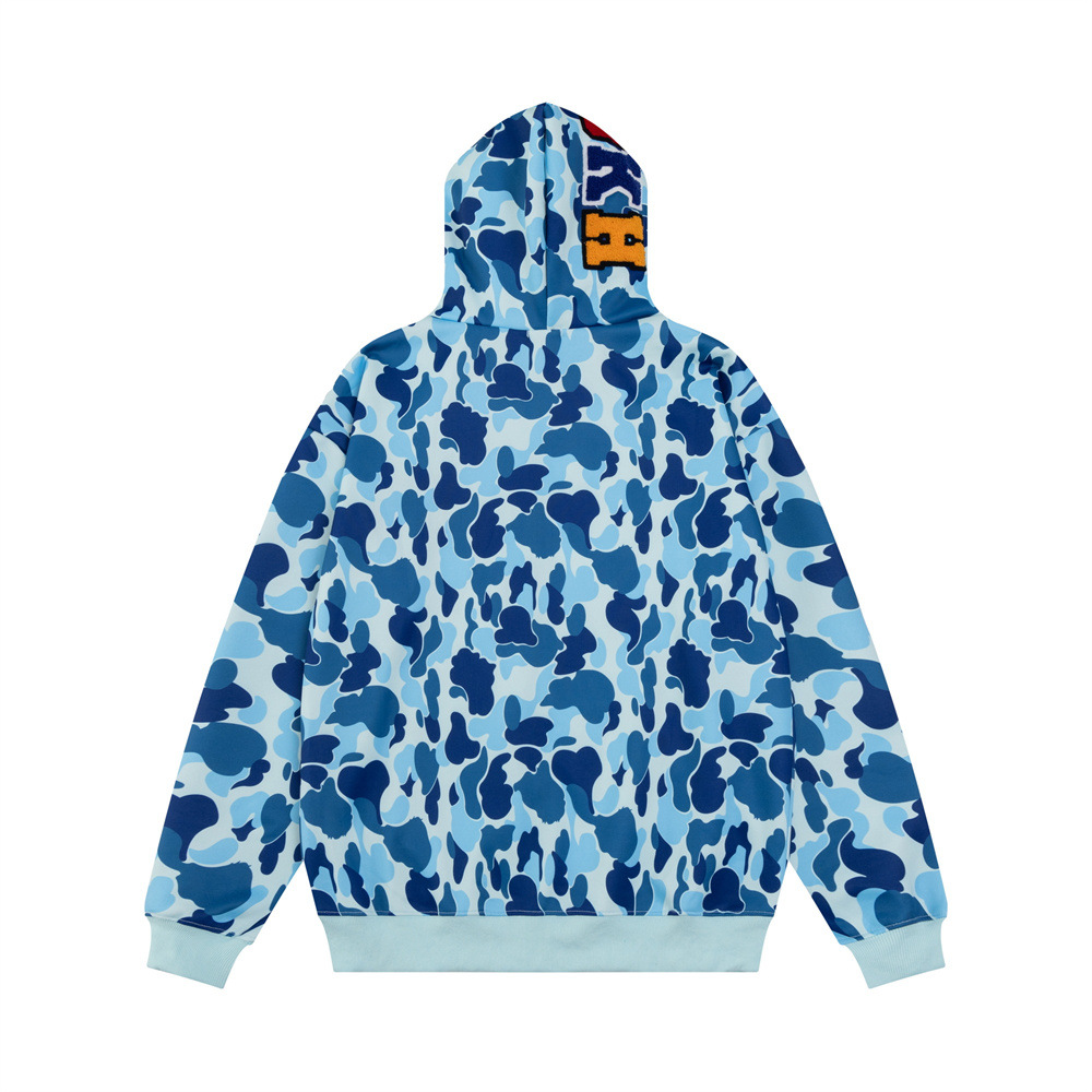 Herren Shark Hooded Zip-Up Sweatshirt Streetwear Camouflage Doppelkapuzen-Design Buchstabenstickerei Freizeitjacke_voghion.com