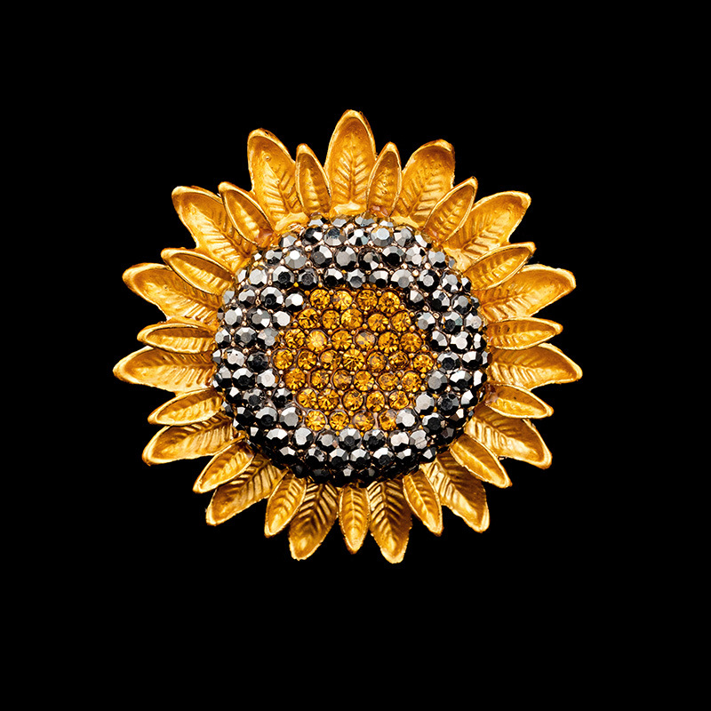 Van Gogh sunflower brooch, high-end full diamond retro sunflower pin, artistic accessories gift_voghion.com