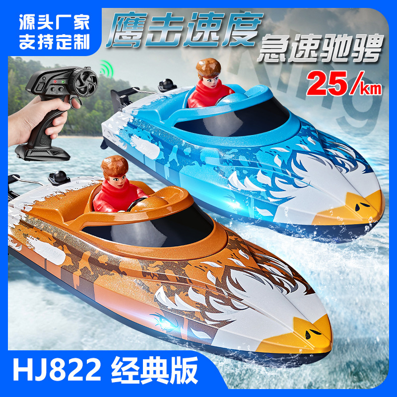 Cross-Border Hj822 Remote Control Boat Speedboat with Lights, Flip-Over Reset Feature, 2.4g High-Speed Remote Control Boat, Children's Water Toy Boat