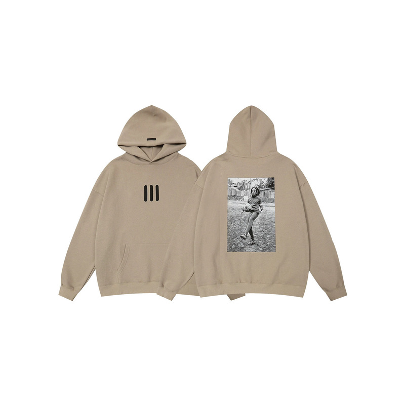 FOG fashion brand ESSENTIALS Bob Marley co-branded three-stripe printed fleece hoodie for men and women