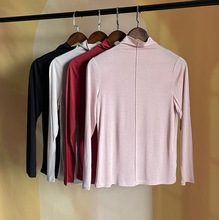 半高领100%桑蚕丝女轻薄打底衫针织真丝长袖秋季百搭上衣内衣透气