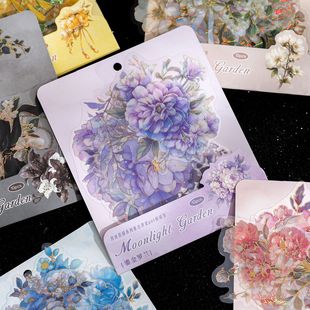 Paper Pet Stickers Moonlight Garden Series Retro Bronzing Flower Handbook DIY Material Decorative Stickers 10 Sheets 6 Styles