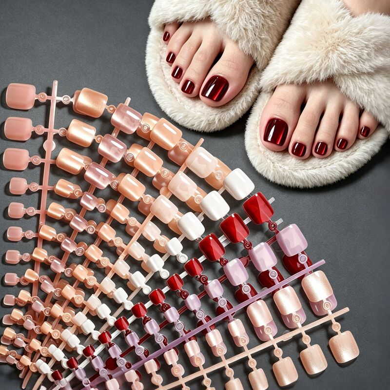 24 Pieces of Short Rectangular Fake Toenails, Summer Simple Solid Color Cat-Eye Toenails, Wearable Artificial Nails, Transparent Fake Toenails Wholesale