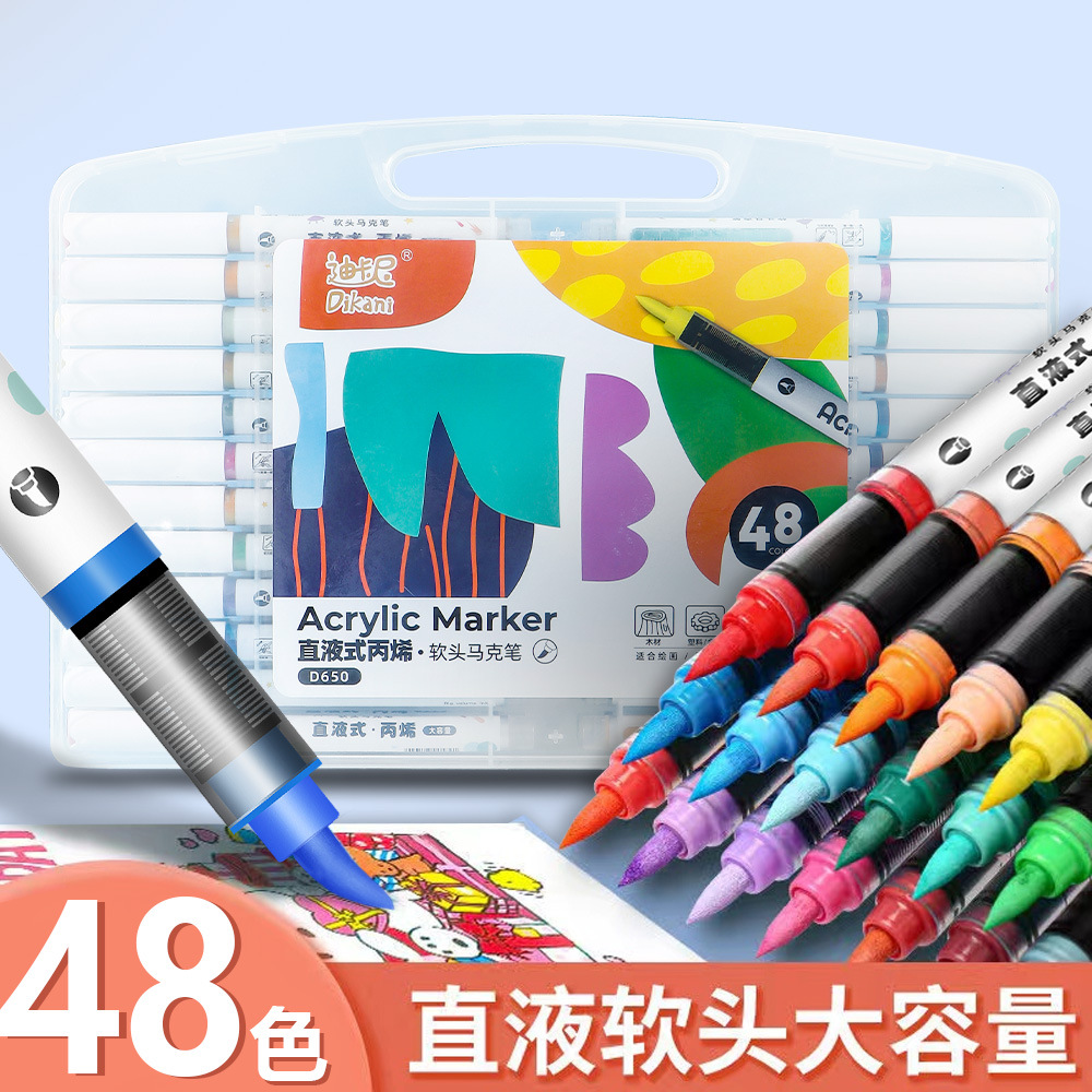 Marcadores acrílicos rectos Marcadores de colores impenetrables para arte Pinceles para estudiantes Pinceles de colores apilados Bolígrafos de acuarela lavables