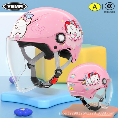 3C Certified Mustang Kidsren's Helmet Motosiklet kaskı (dəbilqə) - summer-style-light-pink-unicorn-kitten-transparent-long-mirror