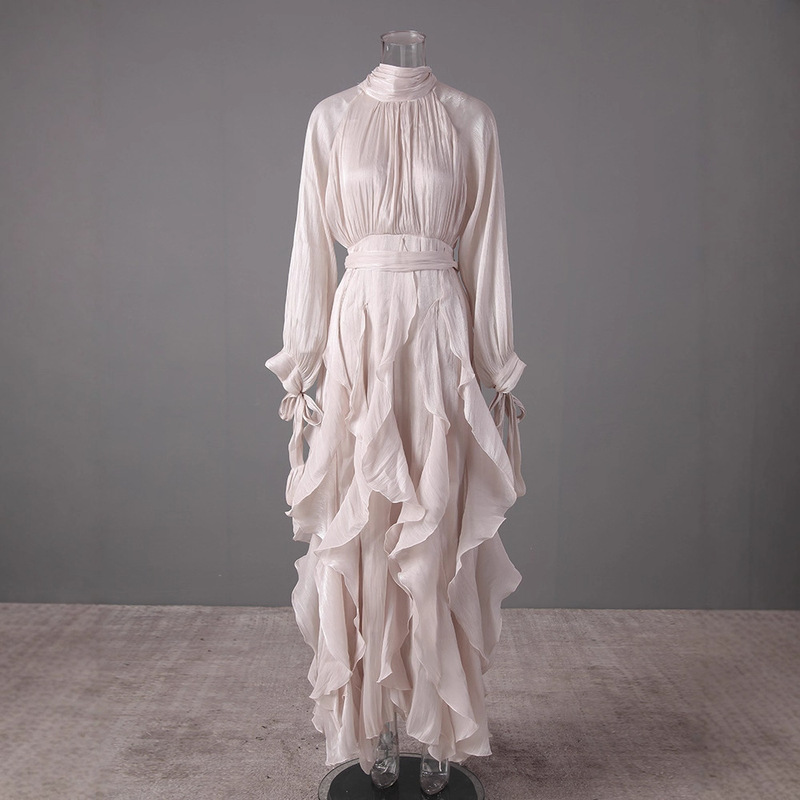 French New Heavy-Duty Design Ruffled Long-Sleeved Waist Dress 2025 Amazon New Autumn and Winter Style