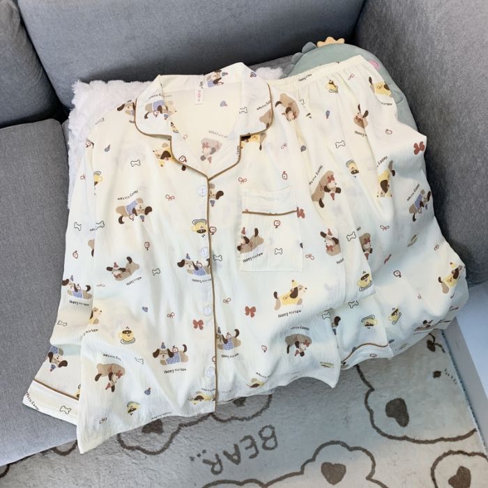 Transfronterizo Vietnam al por mayor pijamas de algodón nubes mujeres cardigan botones de solapa de manga larga otoño nueva ropa para el hogar