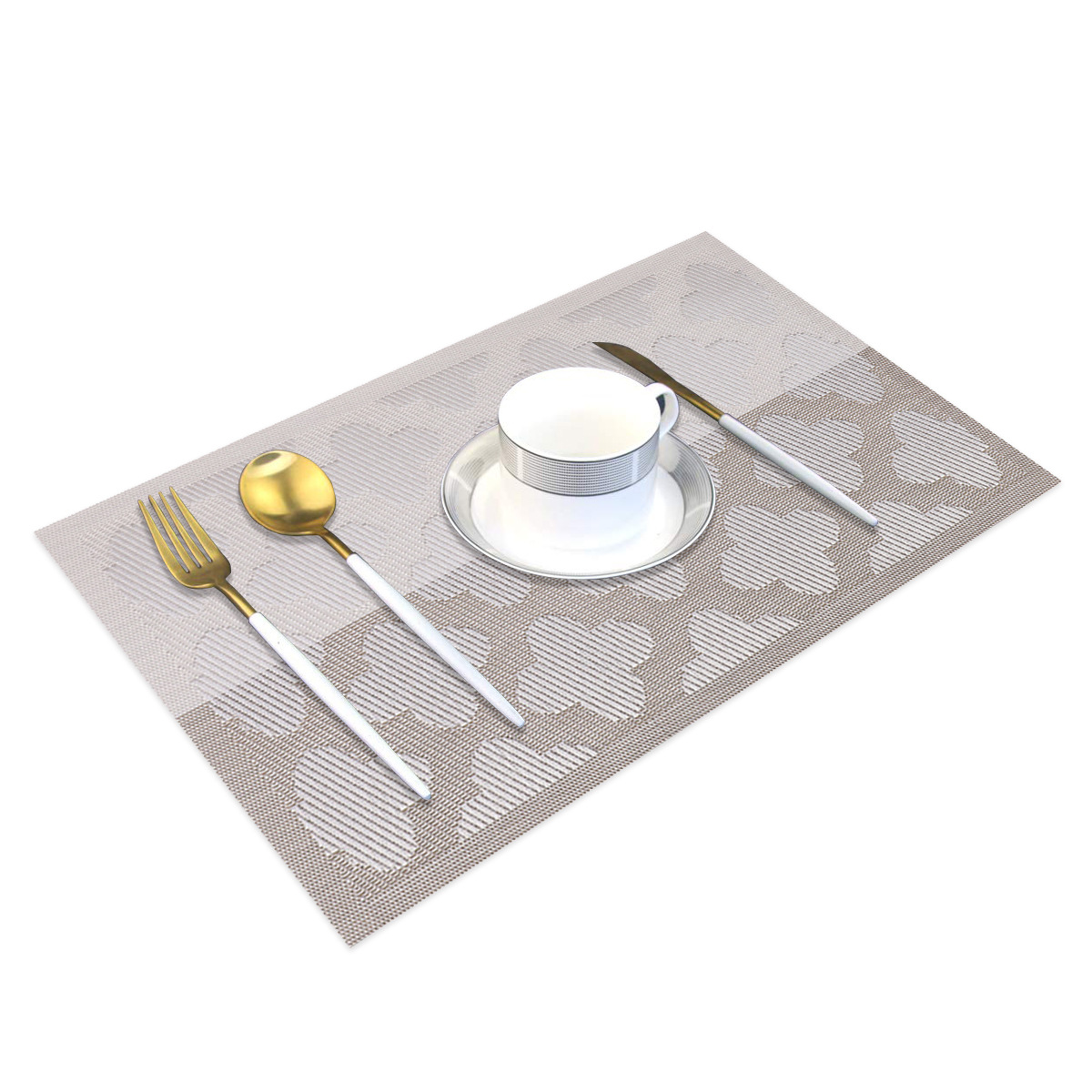 Nuevo cojín de mesa de cuatro hojas Teslin pvc cojín de mesa ligero lujoso estilo jacquard impermeable aislamiento térmico cojín de taza lavable