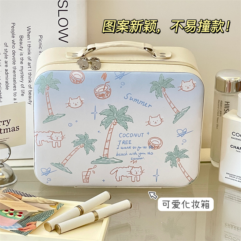 Cute bolsa de maquillaje portátil de gran capacidad caja de almacenamiento de maquillaje impermeable portátil con espejo bolsa de maquillaje