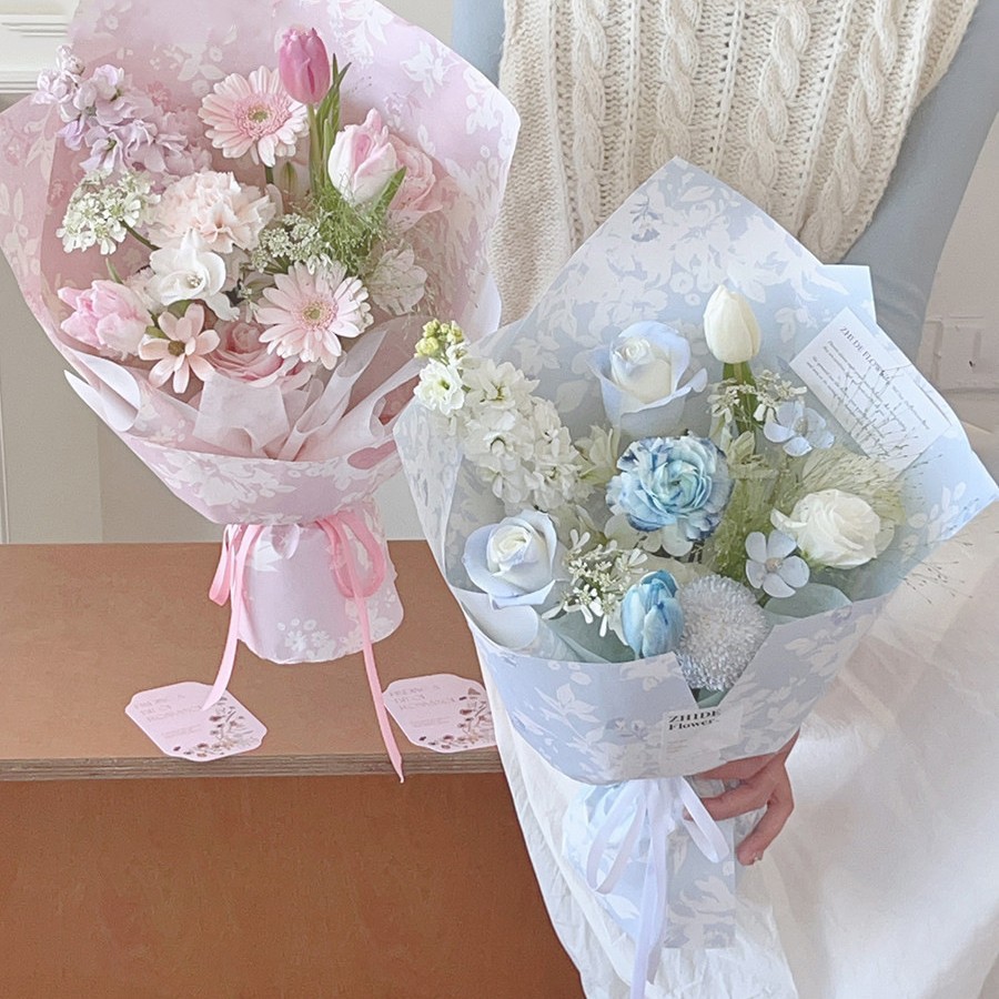 新款复古风浪漫丁香鲜花花束花艺包装材料手工diy网红花纹纸
