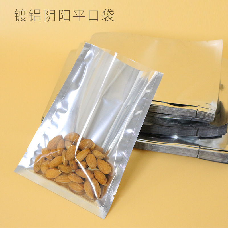 Wholesale yin and yang aluminized bag three side seal translucent plastic bag aluminized flat mouth food grade packaging bag in stock