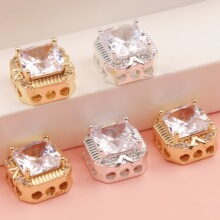 14K铜镀金高保色镶锆石方形多孔隔珠通孔diy手工水晶串珠饰品配件