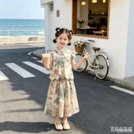 夏季女童汉服套装2026新款国风加挂件2件套装女孩夏装表演服
