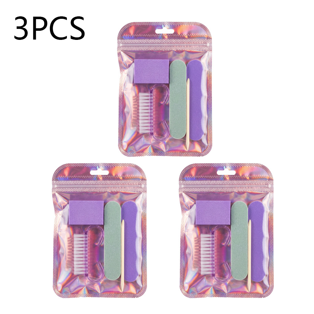 5-in-1 manicure tool set - purple short wooden stick - 3pcs