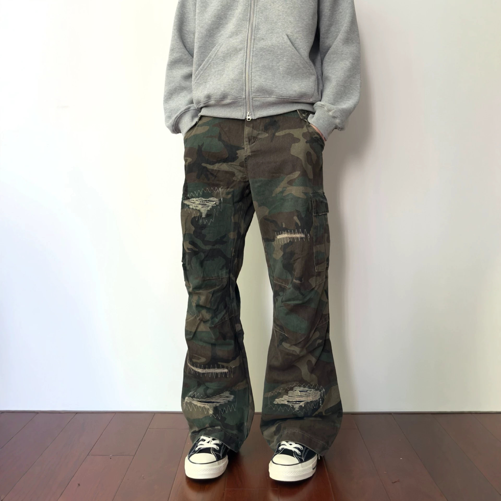 Vintage Cargo Hose Herren Im Militär Stil Mit Taschen Und Patchwork_voghion.com