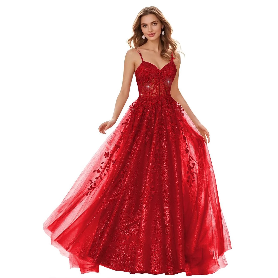 2026 nuevo vestido de tulle brillante transfronterizo vestido largo vestido de cuello en V vestido sexy