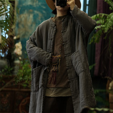 25冬新品棉麻女装中式复古国风砂洗立领盘扣长款棉服女式棉衣2005