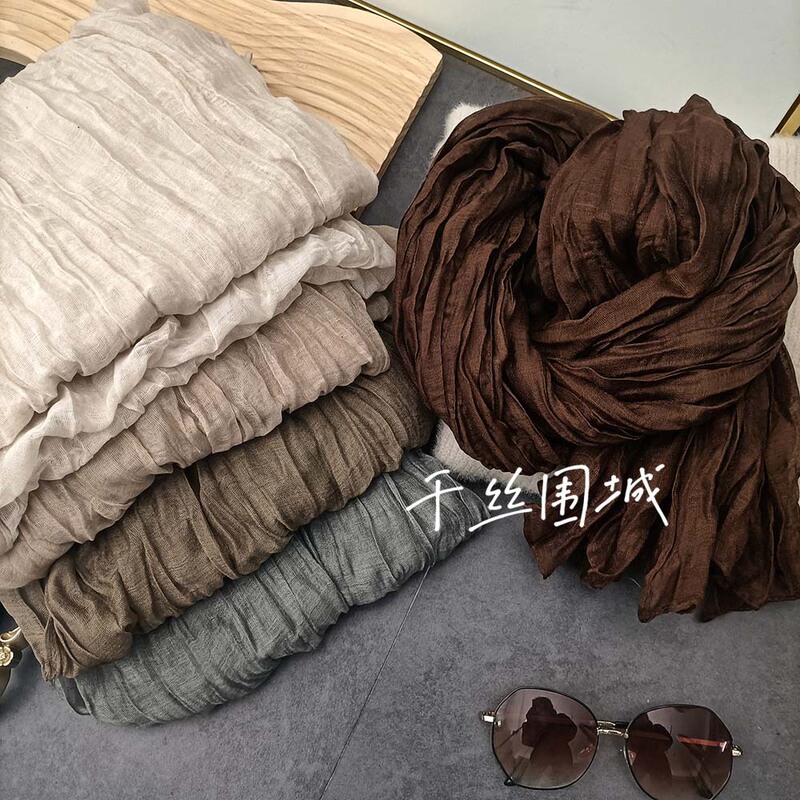 Solid Color Cotton and Linen Scarf Vintage Autumn and Winter New Arrival Pleated Green Vintage Thin Long Shawl Warm Silk Scarf for Men and Women Solid Color Cotton and Linen Scarf Vintage Autumn and Winter New Arrival Pleated Green Vintage Thin Long Shawl Warm Silk Scarf for Men and Women