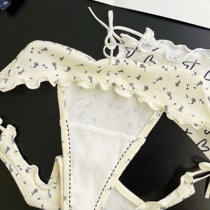 m1u シリーズフリルコットン Tバックレースアップリボン通気性 T パンツ綿底甘い T パンツ女性の T パンツ|undefined