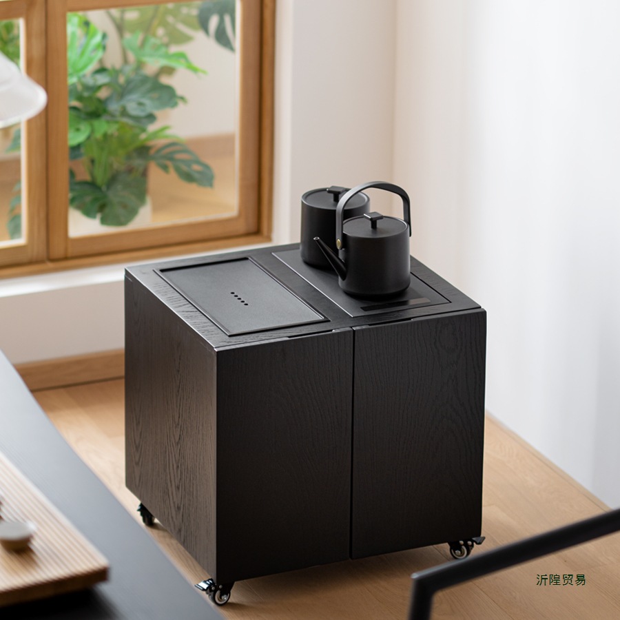 Wabi-Sabi Style Solid Wood Tea Cabinet with Kettle Integrated Household Tea Table Side Cabinet Storage Cabinet Tea Making Table Removable Side Cabinet