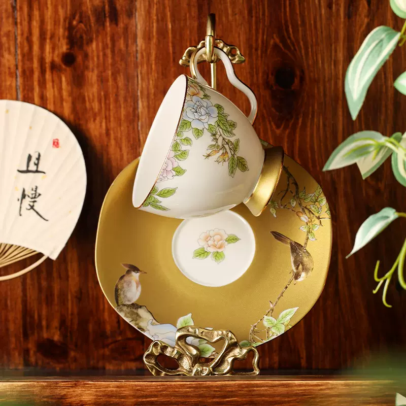 中式美学景德镇骨瓷咖啡杯子套装定制新婚礼物杯子下午茶女士个人