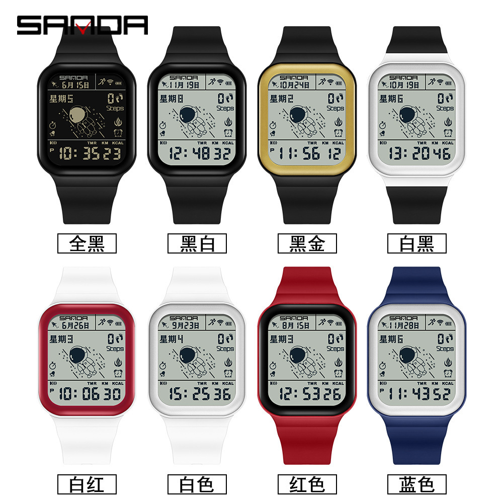 SANDA caloría paso contando reloj electrónico deportes al aire libre impermeable astronauta estudiante juventud reloj 6101