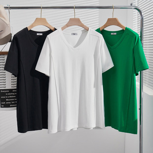 plus size T-shirt women's summer V-neck slim shoulder short sleeve fat sister plus size women's jacket 200kg S5517