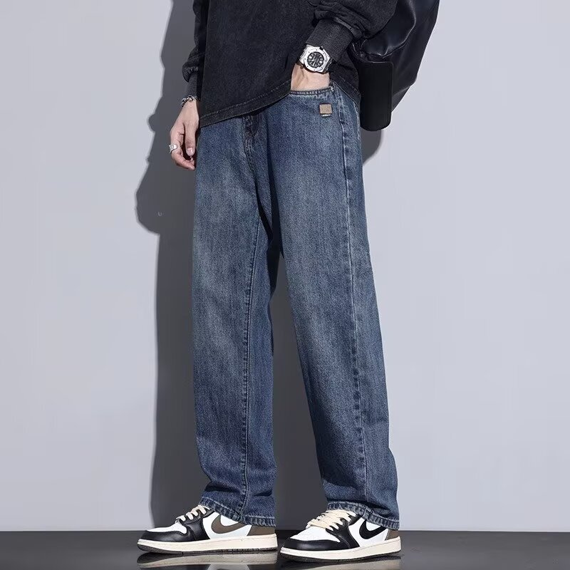 2025 New Spring & Fall Loose Straight Jeans Men's Trendy Light Blue American Retro Casual Long Pants 2025 New Spring & Fall Loose Straight Jeans Men's Trendy Light Blue American Retro Casual Long Pants