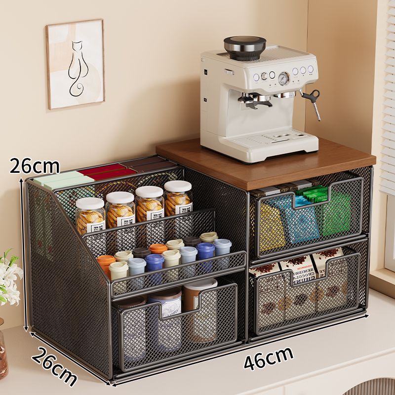 Coffee machine storage rack, office desk organizer, sideboard with drawers, tea bag and snack organizer, layered cup holder for desktop