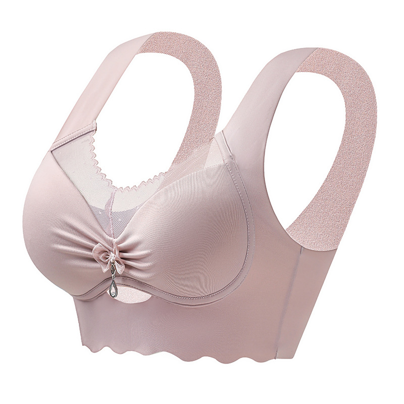 Nueva ropa interior de encaje sin costuras, copa fija, chaleco fino, sujetador de reunión sin anillo de acero para mujer, sujetador antiflacidez