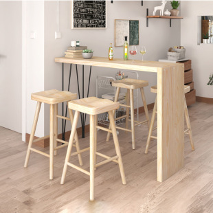 Nordic Log Bar Table Small Apartment Home Wall Partition Small Bar Kitchen Solid Wood High-Legged Dining Table and Chair Combination