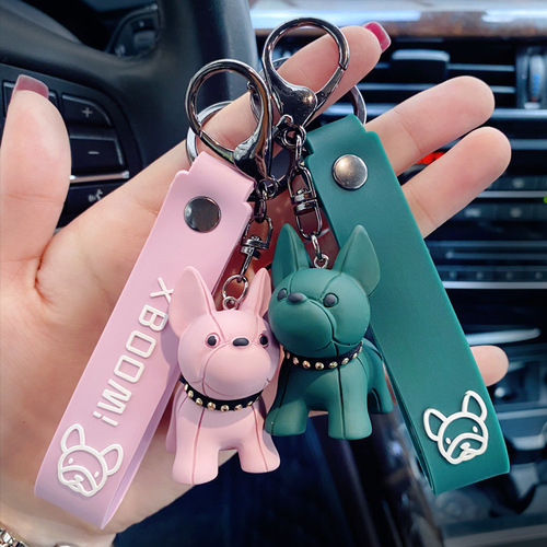 Creative Trend Resin Bull Dog Keychain Cute Cartoon Car Key Ring Couple Bag Hook Wholesale