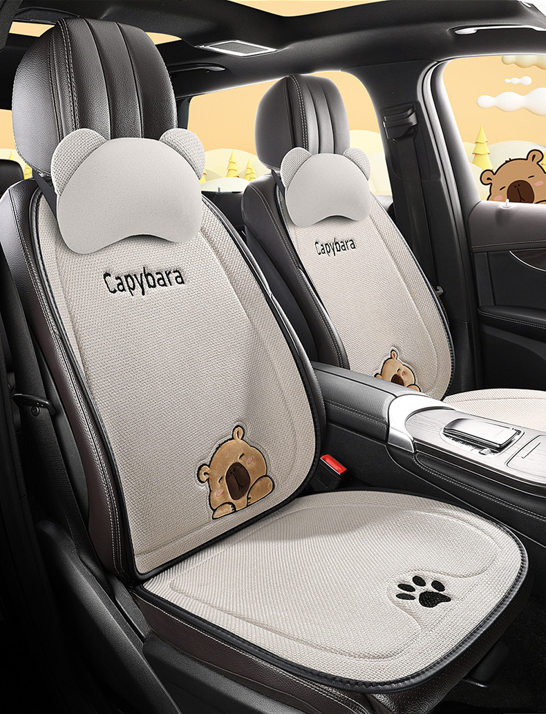 New All-Season Universal Car Seat Cushion Kapibara Linen Car Seat Cushion Single Cartoon Cute Internet Celebrity Butt Cushion