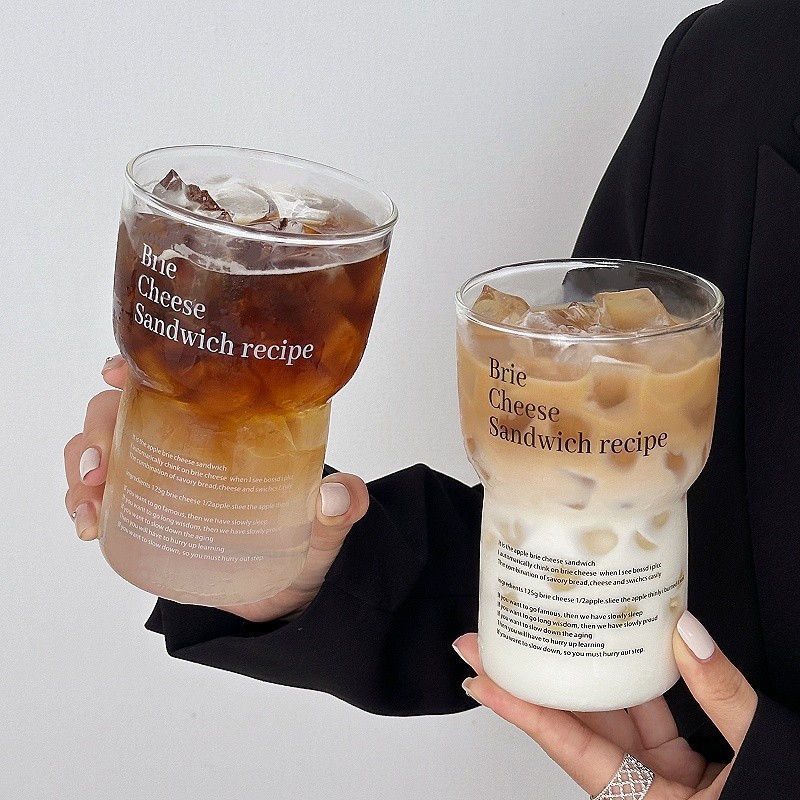 Taza de agua de vidrio de alto valor nominal taza de letras doméstica coreana resistente a altas temperaturas taza de jugo simple taza de café