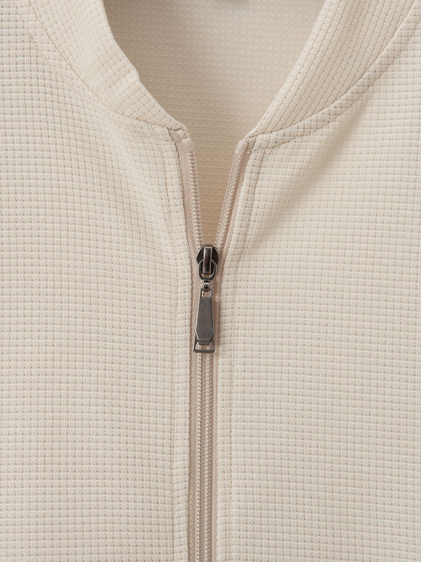 Herren Baseballjacke Langarm Waffelstrick Einfarbig Mit Reißverschluss_voghion.com