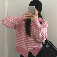 条纹毛衣外套女韩系温柔风2025秋冬新款宽松软糯针织开衫上衣装