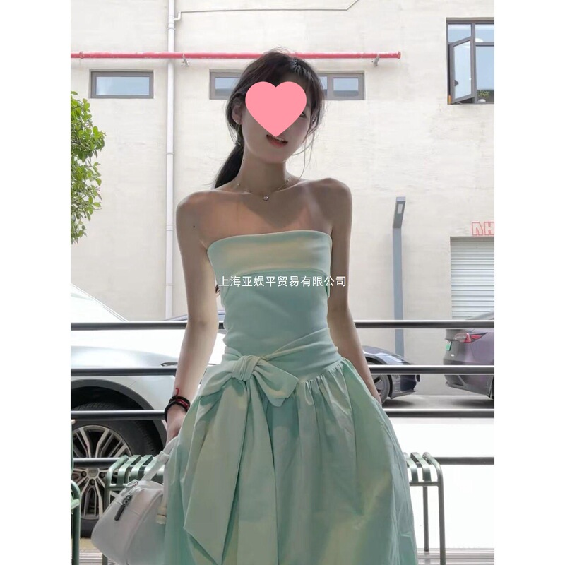 Designer-Inspired Dress 2025 Summer New French-Style Elegant Bow-Tie Waist-Cinching Pleated Mid-Length Strapless Dress Designer-Inspired Dress 2025 Summer New French-Style Elegant Bow-Tie Waist-Cinching Pleated Mid-Length Strapless Dress