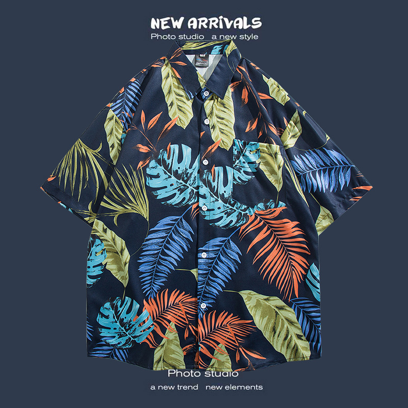 Camisa floral de manga corta Estilo de Hong Kong estilo retro de vetiver Estilo coreano moda guapo camisa de hombres y mujeres de moda y top de hadas