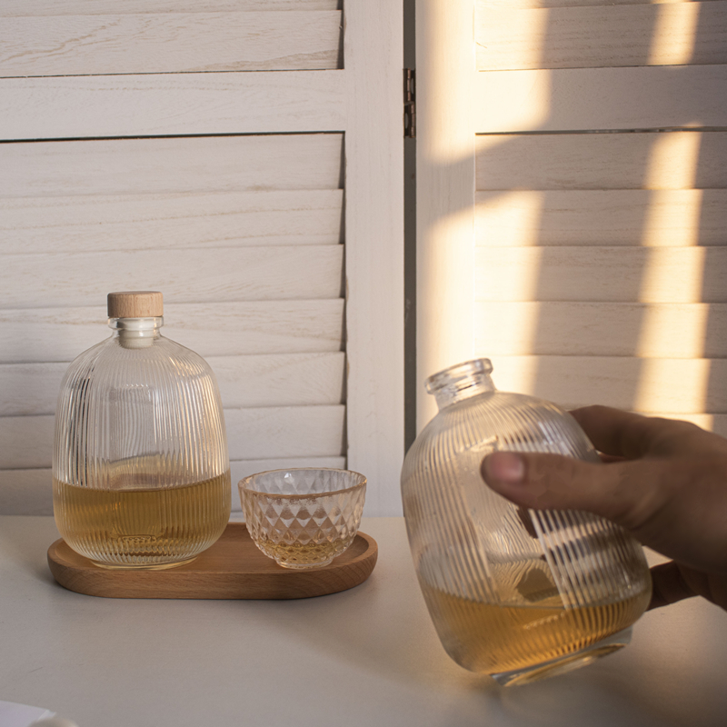 瓶容器甜酒小酒瓶条纹瓶玻璃瓶密封冷萃咖啡随手分装创意果酒，