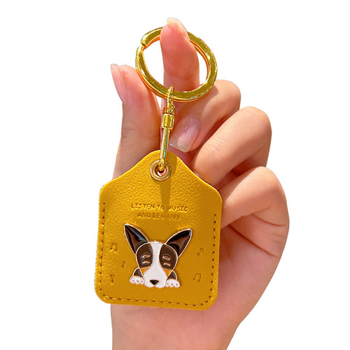 Corgi Elevator Access Card Holder Protective Case Alloy Craft High-Grade Leather Keychain Gift for Girls Cute